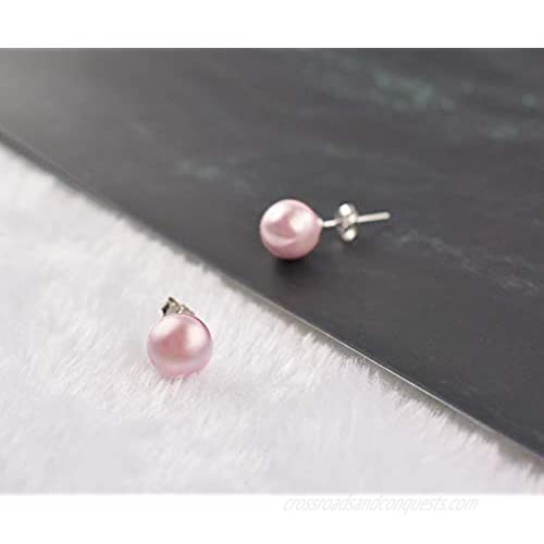 Sterling Silver Pearl Earrings Hypoallergenic Studs Round Ball Pearl Earrings White Button Pearl Beads Earrings Piercing Earrings Gift for Women Girls