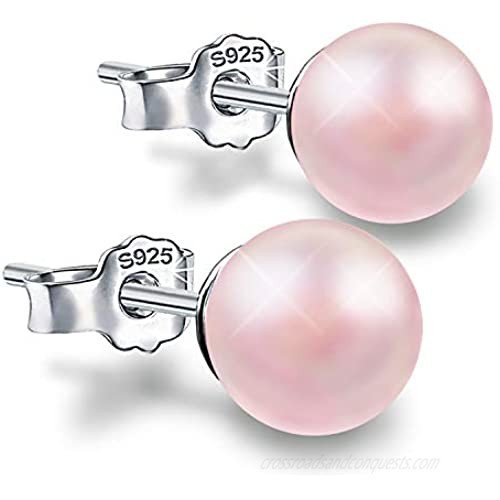 Sterling Silver Pearl Earrings Hypoallergenic Studs Round Ball Pearl Earrings White Button Pearl Beads Earrings Piercing Earrings Gift for Women Girls