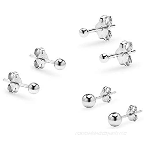 Sterling Silver Unisex Ball Stud Earrings 2mm  3mm  4mm  5mm | Rose  Yellow Gold & Black Rhodium Plated | Choose Your Set