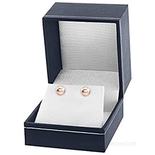 THE PEARL SOURCE 14K Gold Round Peach Freshwater Cultured Pearl Stud Earrings for Women