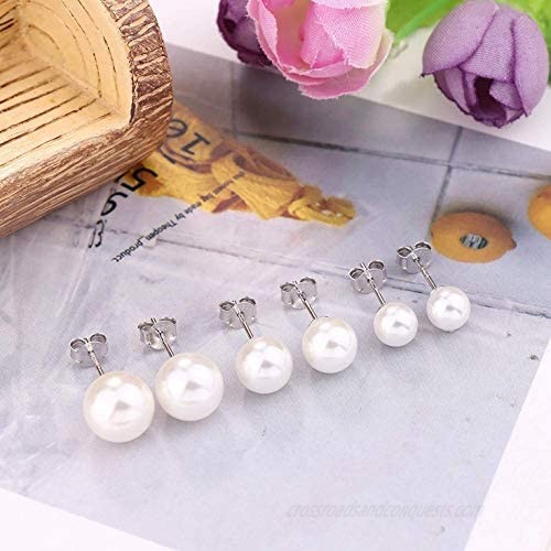 Udalyn 3 Pairs 925 Sterling Pearl Stud Earrings Set ball Freshwater Pearl Earring Pure white Sterling sliver Ears Jewelery for Women