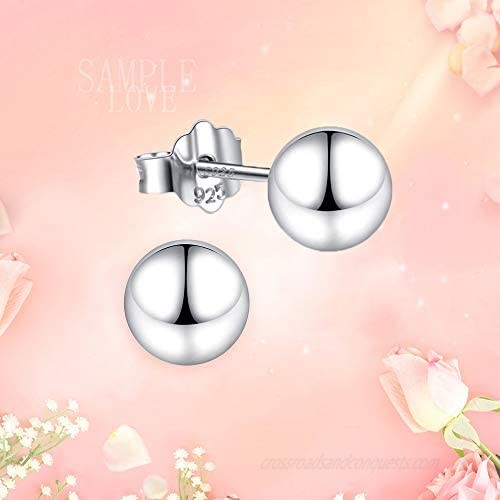 White Gold Sterling Silver Ball Stud Earrings 3mm-10mm Options Simple Polished Ball Studs Hypoallergenic Jewelry