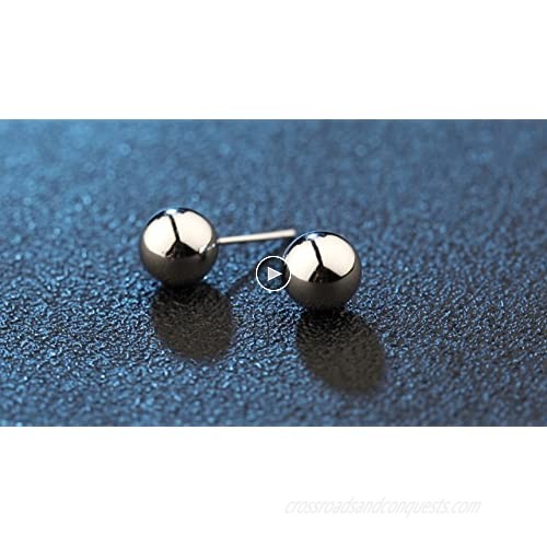 White Gold Sterling Silver Ball Stud Earrings 3mm-10mm Options Simple Polished Ball Studs Hypoallergenic Jewelry