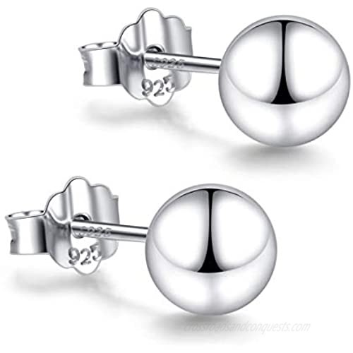 White Gold Sterling Silver Ball Stud Earrings 3mm-10mm Options  Simple Polished Ball Studs Hypoallergenic Jewelry