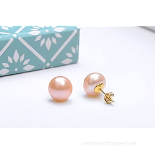 YAN & LEI 14K Gold Filled 5.5 to 10 MM Freshwater Cultured Pink Pearl Button Shape Stud Earrings
