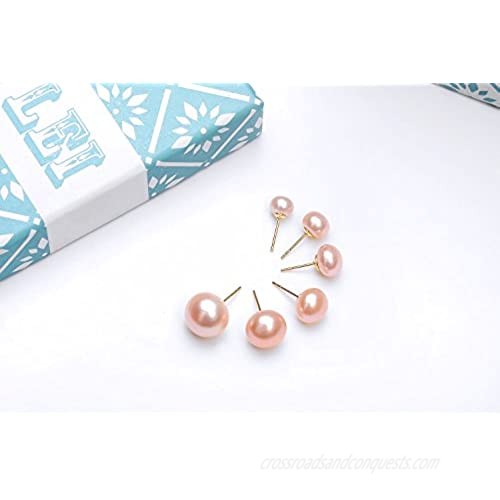 YAN & LEI 14K Gold Filled 5.5 to 10 MM Freshwater Cultured Pink Pearl Button Shape Stud Earrings