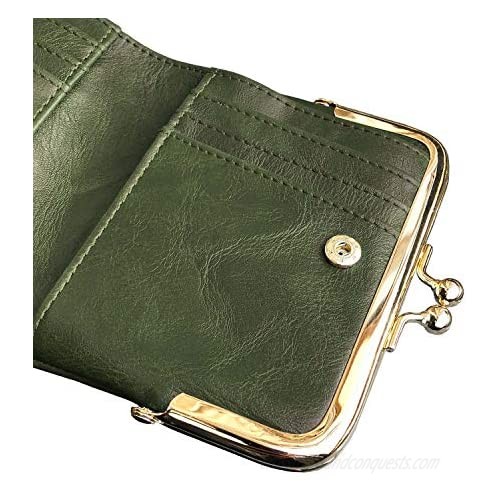 AOXONEL Womens Wallet Small Rfid Ladies Compact Bifold Leather Vintage Coin Purse With Zipper and Kiss Lock