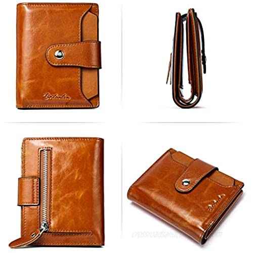 BOSTANTEN Small Leather Wallet for Women RFID Blocking Women's Bifold Walllet with Credit Card Holder Zipper Coin Pocket and ID Window Brown