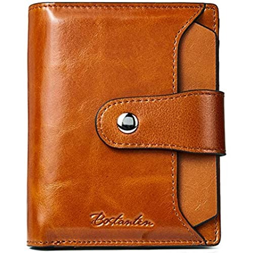BOSTANTEN Small Leather Wallet for Women RFID Blocking  Women's Bifold Walllet with Credit Card Holder Zipper Coin Pocket and ID Window  Brown