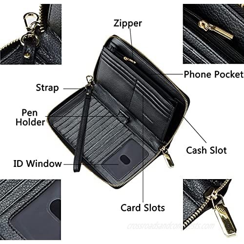 Chelmon Large Capacity Womens Wallet Genuine Leather RFID Blocking Purse Credit Card Clutch