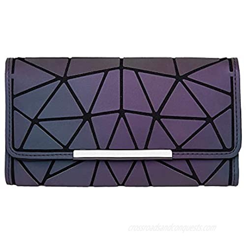 DIOMO Geometric Luminous Women Long Wallet  Holographic Reflective Credit Card Holder Clutch with Zipper Pocket (Wallet NO.4)