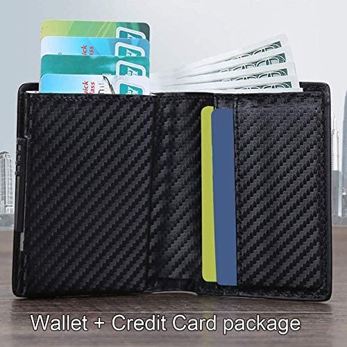 Dlife Wallet with Money Clip RFID Blocking Wallet Minimalist PU Leather Mens Card Wallet Credit Card Holder Contactless Credit Card Protector Automatic Pop-up Card Z-carbon Black