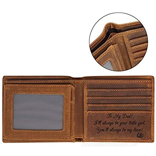Engraved Leather Men Wallet - Customized Father's Wallets - Personalized Unique Gift For Dad As Birthday Christmas and Father's Day Gift