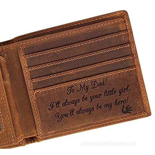 Engraved Leather Men Wallet - Customized Father's Wallets - Personalized Unique Gift For Dad As Birthday  Christmas and Father's Day Gift