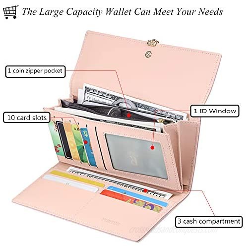 FT Funtor RFID Wallets for Women Leaf Card Holder Trifold Ladies Wallets Coins Zipper Pocket with ID Window