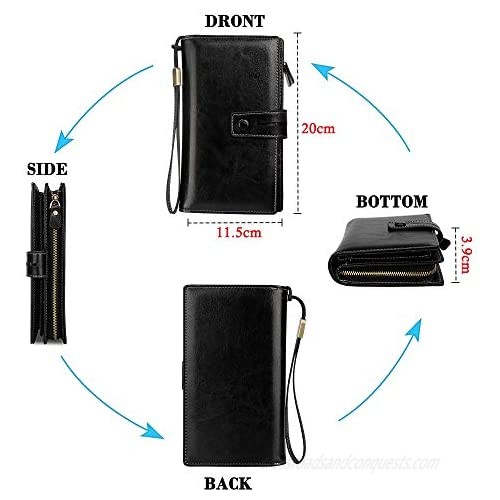 FT Funtor Women's Big Fat RFID Blocking Wallet Leather Zip Around Clutch Large Phone Organizer Wristlet