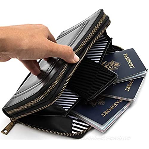 Genuine Leather Travel Wallet Large Travel Passport Wallet for Women Men or Families Passport Document Holder Travel Organizer RFID Blocking Travel Essentials Passport Holder Travel Gifts 9.4 x 6 x 1.4 inches