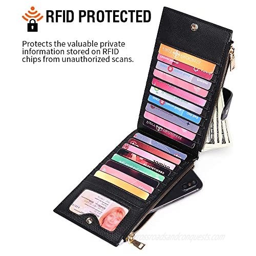 GOIACII Wallets for Women RFID Blocking Bifold Multi Card Case Purse with 2 Zipper Pockets