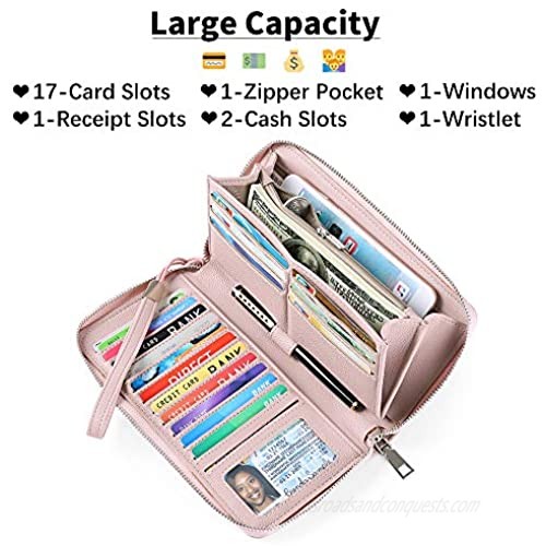 GOIACII Womens Wallet RFID Blocking Leather Zip Around Wallet Large Capacity Long Purse Credit Card Clutch Wristlet