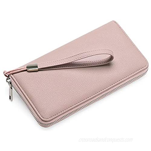 GOIACII Womens Wallet RFID Blocking Leather Zip Around Wallet Large Capacity Long Purse Credit Card Clutch Wristlet