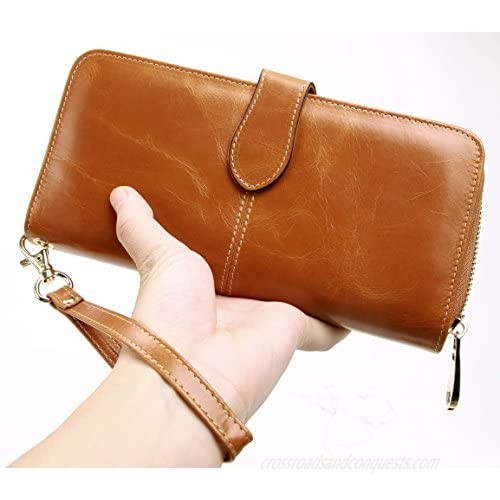 Heshe Women's Long Wallets Money Clip Card Case Holder Large Capacity Purse Clutch for Ladies with Wrist Strap