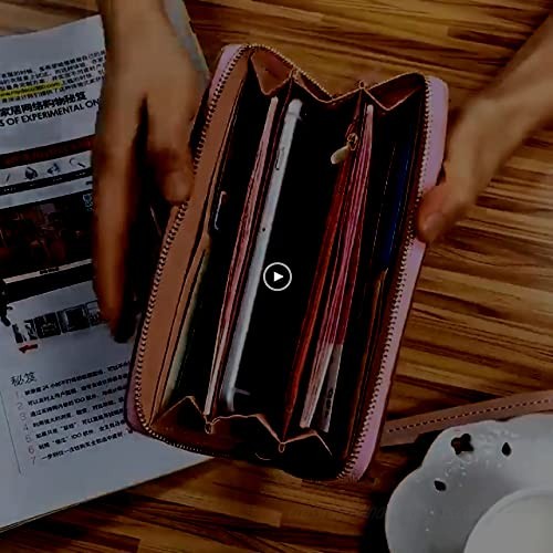 Large Faux Leather Wallet for Women Long Women's Zip Around Wallet Clutch Travel Tassel Purse Wristlet In Colorblock Leather With Eight Card Slots Money Organizer and Phone Holder (Pink Red)