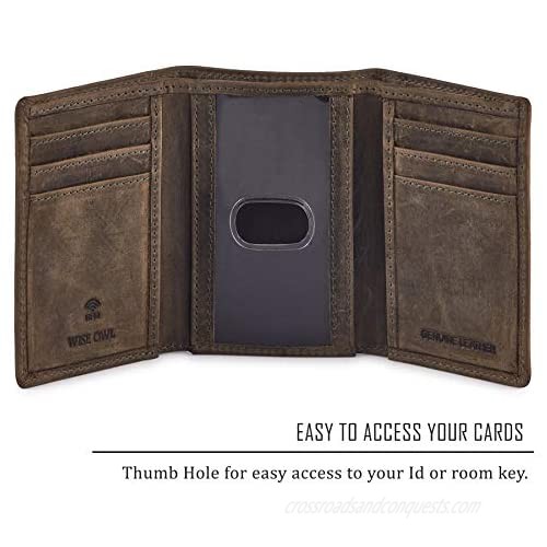 Leather Trifold wallets for men- Travel slim Minimalist wallet mens leather wallet with rfid blocking card wallet