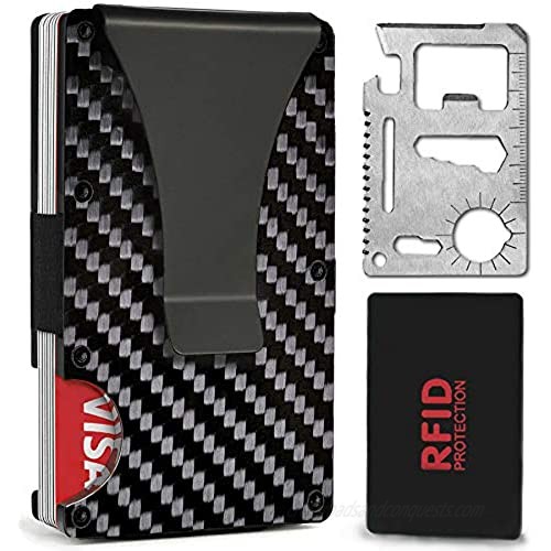 Minimalist Carbon Fiber Wallet  HEMIX Front Pocket Slim Wallet - Mens Fibre Business Wallet - RFID Blocking - Metal Card Holder for Man