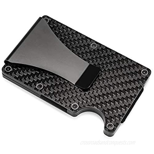 RFID Blocking Carbon Fiber Wallet Slim Money Clip & Minimalist Wallet Aluminum Metal Wallet Front Packet and Business Card Holder (Black)