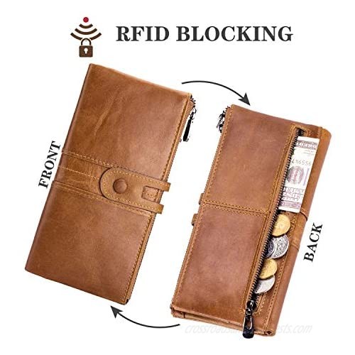 ROULENS Wallet for Women Genuine Leather Card Holder Phone Checkbook Organizer Zipper Coin Purse