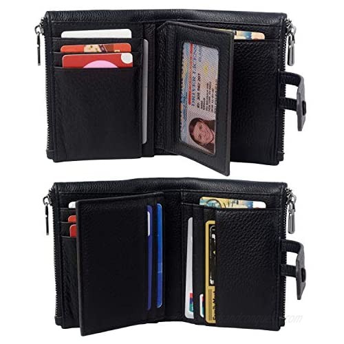 Small Leather Wallet for Women RFID Blocking Women's Credit Card Holder Ladies Mini Purse Double Zipper Pocket
