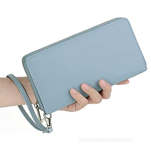UTO Women Wallet Large Leather Zip Around Card Holder Checkbook Passport Organizer Ladies Travel Clutch with Wristlet