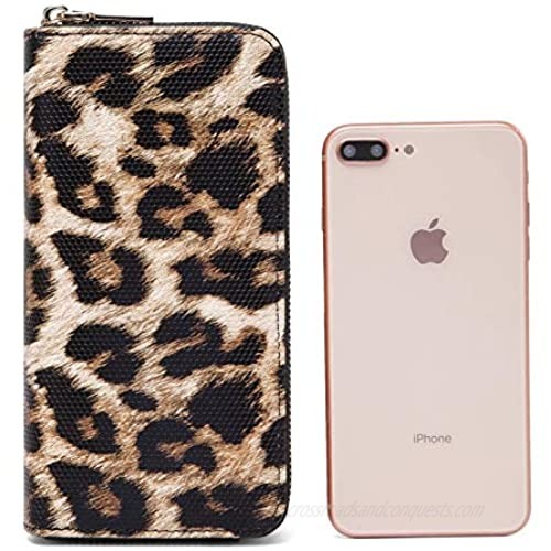 VISATER Leopard Wallets for Women Cheetah Animal Print Ladies Purse Long Zipper PU Leather Cards Slots Wallet-a Large