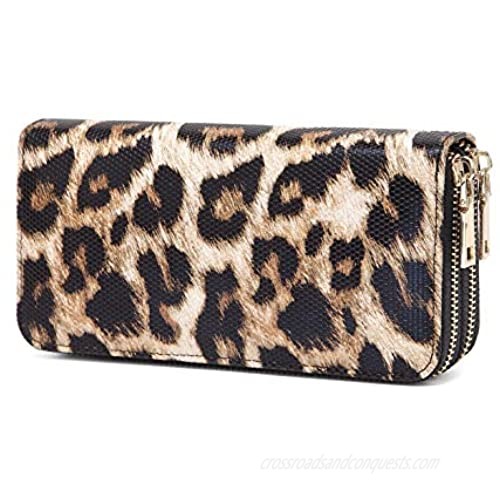 VISATER Leopard Wallets for Women Cheetah Animal Print Ladies Purse Long Zipper PU Leather Cards Slots  Wallet-a  Large