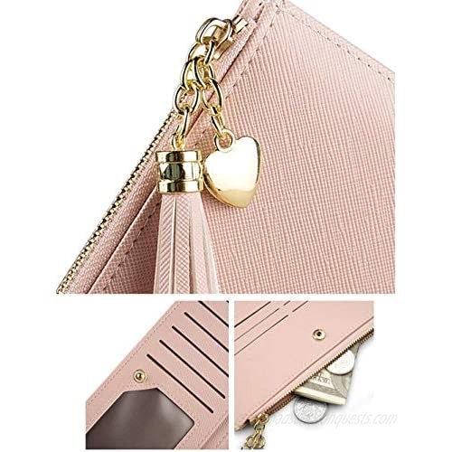 Wallets for Women Leather Cell Phone Case Holster Bag Long Slim Credit Card Holder Cute Minimalist Coin Purse Thin Large Capacity Zip Clutch Handbag Wallet for Girls Ladies (Brown)
