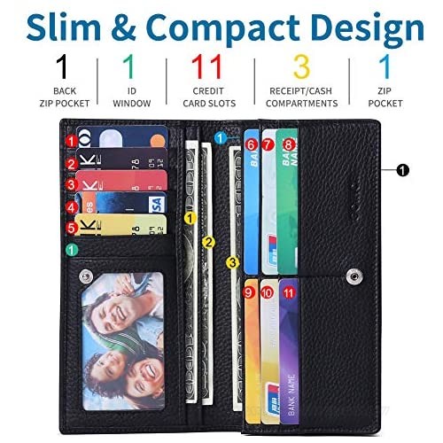 Wallets for Women RFID Blocking Ultra Slim Real Leather Credit Card Holder Clutch by GOIACII