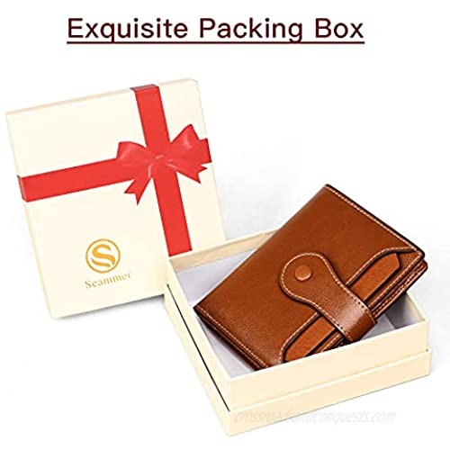 Women Genuine Leather Wallet RFID Blocking Small Wallets for Women with Zipper Coin Pocket ID Window Credit Card Slots Ladies Purse Wallets Coin Purse Elegant Gift Box (Brown)