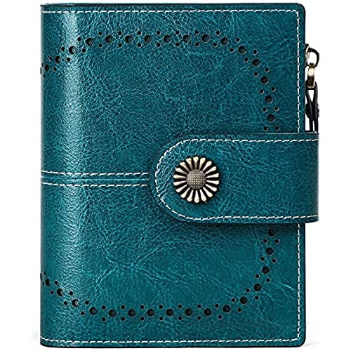 Women Leather Wallets RFID Blocking Small Wallets for Women with Zipper Coin Pocket  ID Window  9 Credit Card Slots and Cash Compartment  Wax Genuine Leather Coin Purse  Elegant Gift Box