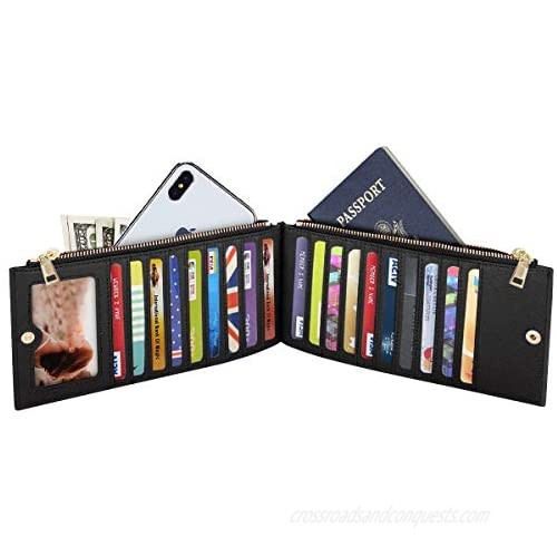 Womens RFID Blocking Large Capacity Wallet Multi Card Organizer Bifold Wallet for Women with Zipper Pocket