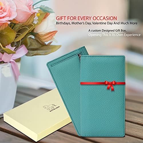 Women's ultra slim RFID Blocking clutch Leather Wallet With 11 Card Slots
