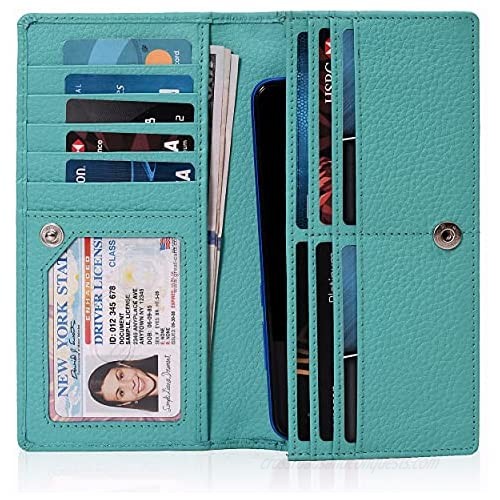 Women's ultra slim RFID Blocking clutch Leather Wallet With 11 Card Slots