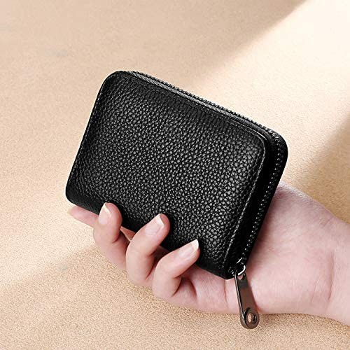 20 Card Slots Credit Card Holder RFID Blocking Genuine Leather Wallet for Women or Men Accordion style with zipper