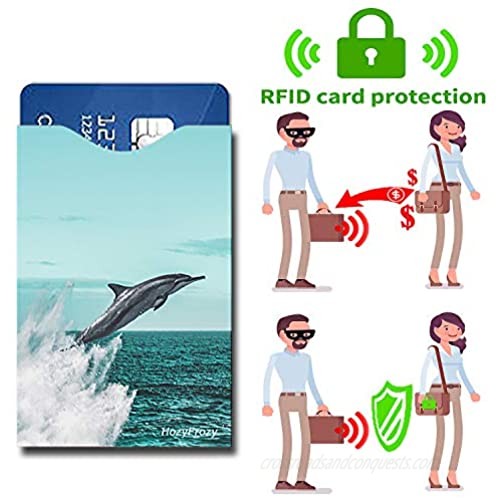 8 RFID Blocking Sleeves Credit Card Protector Anti-Theft Credit Card Holder with Horse Elephant Monkey Dolphin Buffalo Peacock Red Panda and Raccoon Prints
