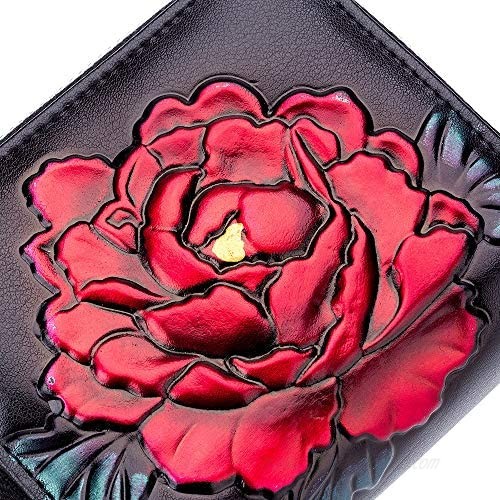 BAKUN Flower Leather Business Name Card Holder Wallet Leather Credit Card ID Case Holder Security Travel Wallet
