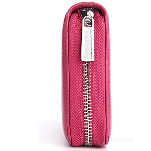 Buvelife Credit Card Wallet Leather RFID Wallet with Zipper for Women or Men Huge Storage Capacity Credit Card Holder (Rose Red)