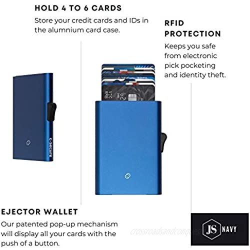 C-secure Slim Credit Card Holder for Women - RFID Aluminum Card Case - 12 Card (Blue)