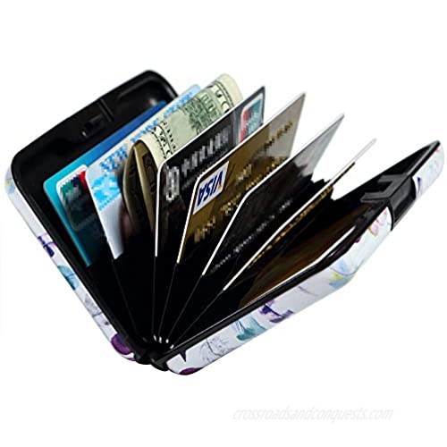 Caranda RFID Aluminum Wallet Credit Cards Holder Metal ID Case for Men Women (B Watercolor Feathers)