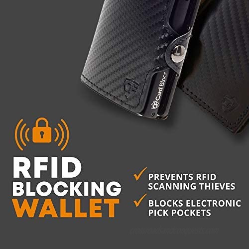 Card Blocr Card Slide Wallet Credit Card Holder Rfid Wallet Minimalist Card Holder PU Carbon Fiber Wallet Black - Conceal Plus