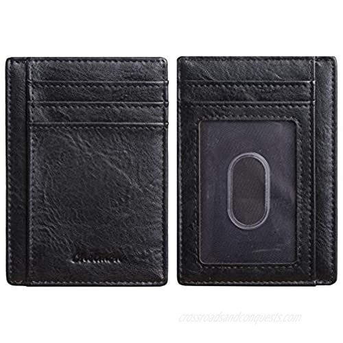 Chelmon Slim Wallet RFID Front Pocket Wallet Minimalist Secure Thin Credit Card Holder (Torn Black)