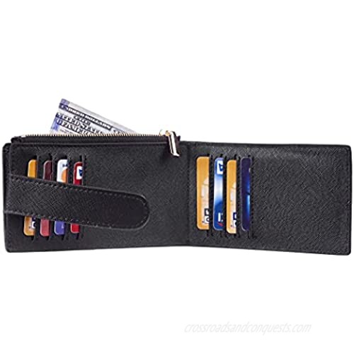 Chelmon Womens Wallet Slim RFID Blocking Bifold Multi Card Case Wallet with Zipper Pocket (Black)
